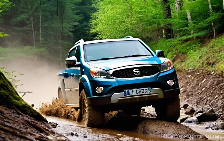 쌍용 렉스턴 스포츠 오프로드 장단점 - **Off-Road Dominance**: A robust SsangYong Rexton Sports pickup truck, equipped with visible All-Ter...