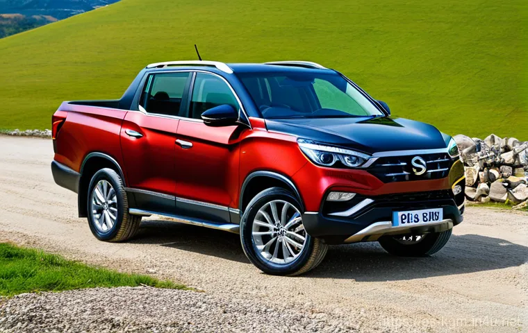 쌍용 렉스턴 스포츠 오프로드 장단점 - **Family Outdoor Comfort**: A modern SsangYong Rexton Sports pickup truck, sleek and inviting, parke...