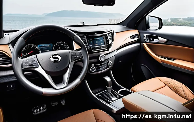 쌍용 토레스의 내부 디자인 변화 - A luxurious car interior showcasing the SsangYong Torres premium cabin with soft-touch synthetic lea...